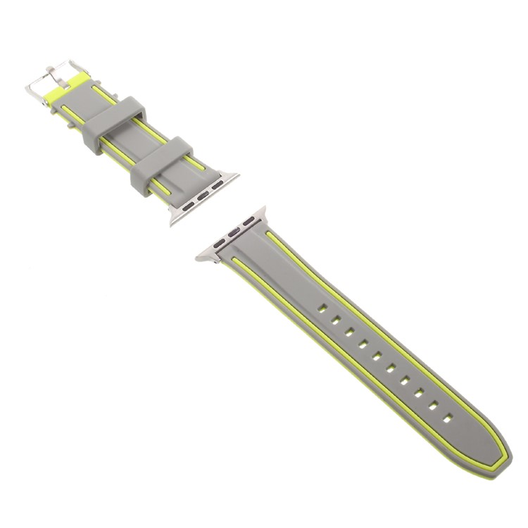 Bi-color Soft Silicone Imprint Watch Band Strap for Apple Watch Series 2 Series 1 42mm - Grey and Green-3