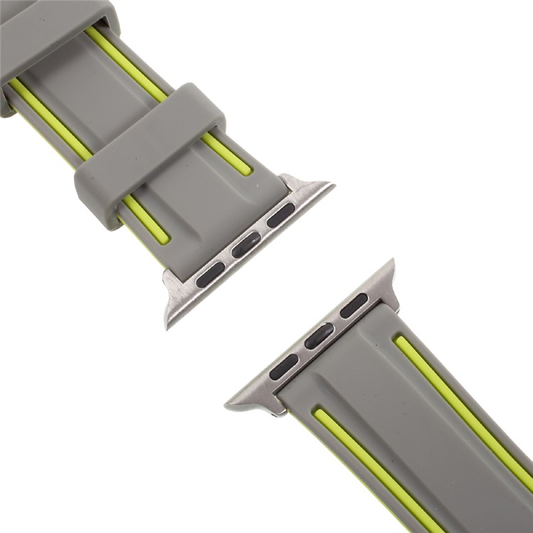 Bi-color Soft Silicone Imprint Watch Band Strap for Apple Watch Series 2 Series 1 42mm - Grey and Green-4