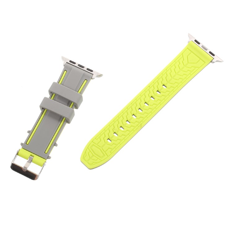 Bi-color Soft Silicone Imprint Watch Band Strap for Apple Watch Series 2 Series 1 42mm - Grey and Green-6