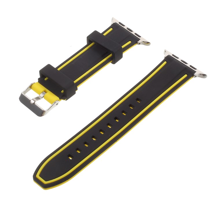 Two-tone Soft Silicone Imprint Buckle Clasp Watch Band for Apple Watch Series 2 Series 1 42mm - Black and Yellow-1