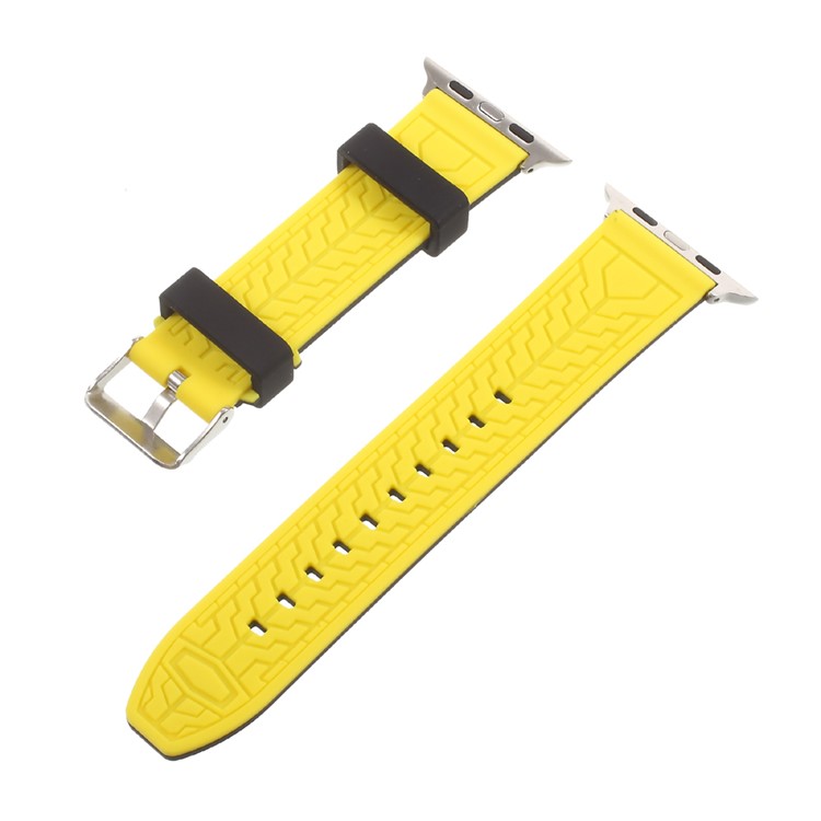 Two-tone Soft Silicone Imprint Buckle Clasp Watch Band for Apple Watch Series 2 Series 1 42mm - Black and Yellow-2
