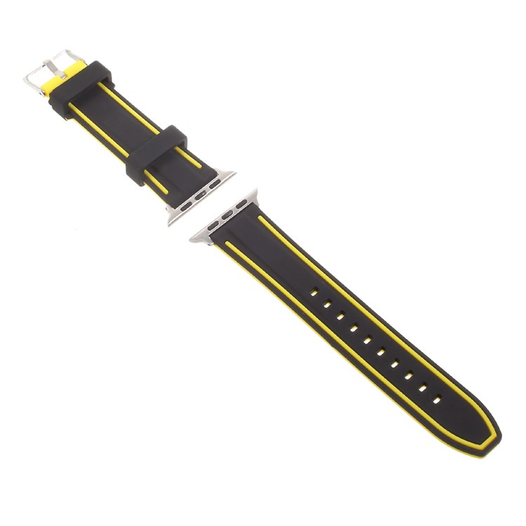 Two-tone Soft Silicone Imprint Buckle Clasp Watch Band for Apple Watch Series 2 Series 1 42mm - Black and Yellow-3