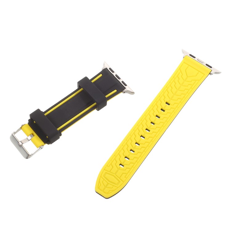 Two-tone Soft Silicone Imprint Buckle Clasp Watch Band for Apple Watch Series 2 Series 1 42mm - Black and Yellow-4