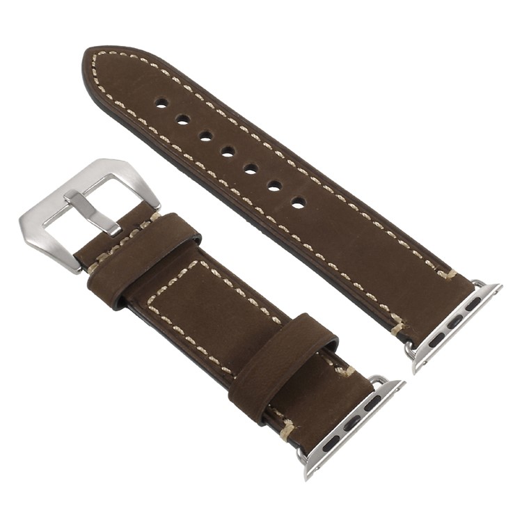 For Apple Watch Series 1 Series 2 38mm PU Leather Buckle Watchband - Coffee-2