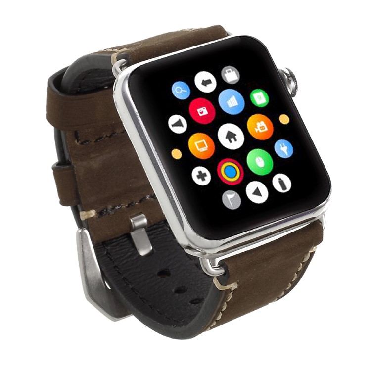 For Apple Watch Series 1 Series 2 38mm PU Leather Buckle Watchband - Coffee-4