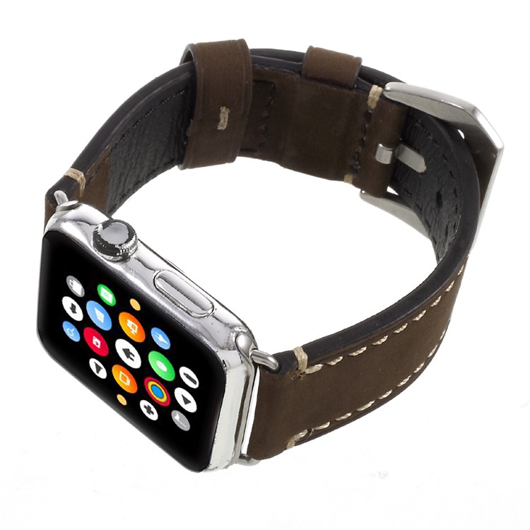 For Apple Watch Series 1 Series 2 38mm PU Leather Buckle Watchband - Coffee-5