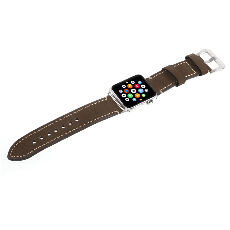 For Apple Watch Series 1 Series 2 38mm PU Leather Buckle Watchband - Coffee-7