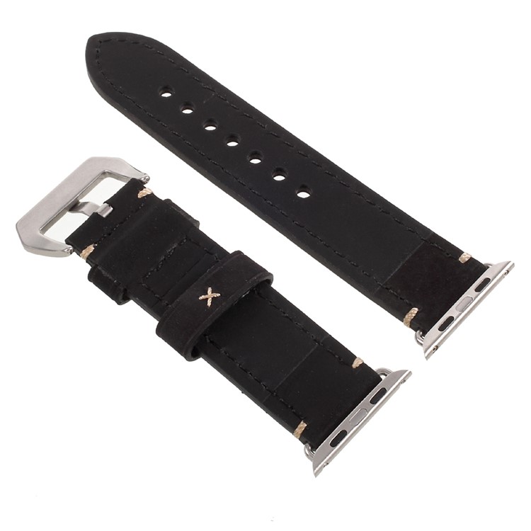 For Apple Watch Series 1 Series 2 Series 3 42mm PU Leather Buckle Replacement Wristband - Black-2