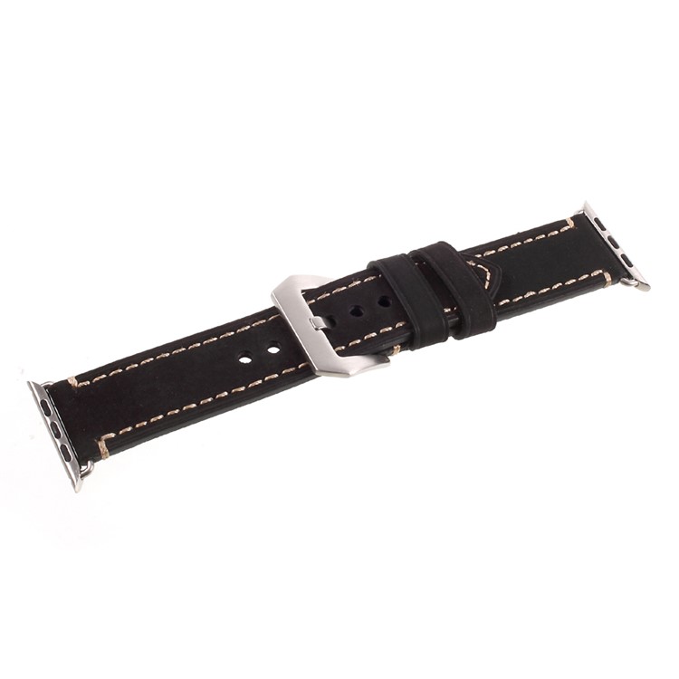 For Apple Watch Series 1 Series 2 Series 3 42mm PU Leather Buckle Replacement Wristband - Black-3
