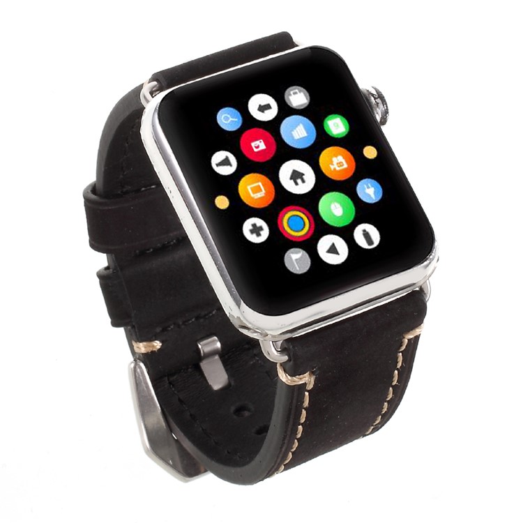 For Apple Watch Series 1 Series 2 Series 3 42mm PU Leather Buckle Replacement Wristband - Black-4