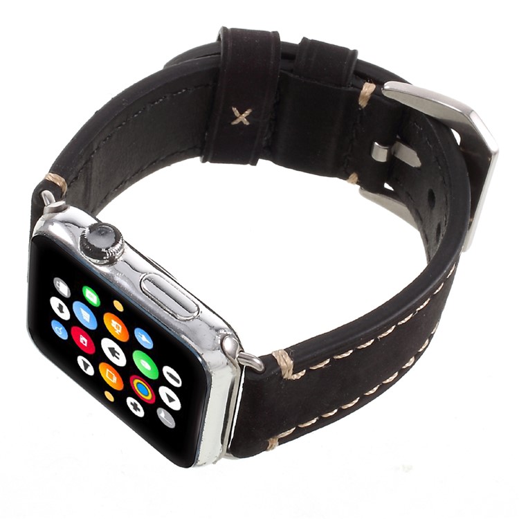 For Apple Watch Series 1 Series 2 Series 3 42mm PU Leather Buckle Replacement Wristband - Black-5
