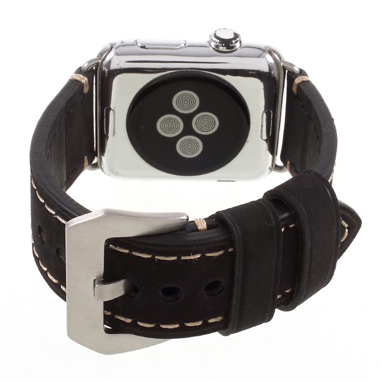 For Apple Watch Series 1 Series 2 Series 3 42mm PU Leather Buckle Replacement Wristband - Black-6