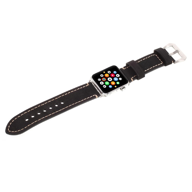 For Apple Watch Series 1 Series 2 Series 3 42mm PU Leather Buckle Replacement Wristband - Black-7