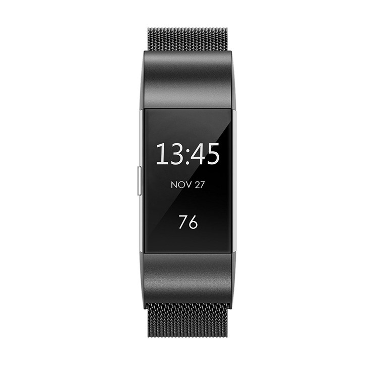 316 Stainless Steel Milanese Magnetic Watch Band Replacement for Fitbit Charge 2 - Black-2