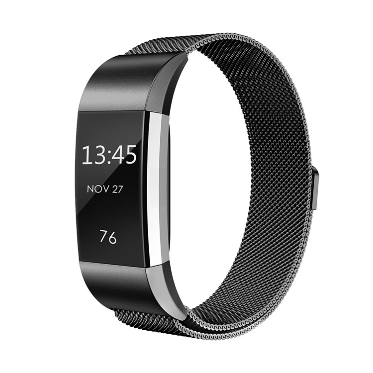 316 Stainless Steel Milanese Magnetic Watch Band Replacement for Fitbit Charge 2 - Black-3