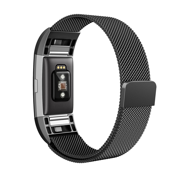 316 Stainless Steel Milanese Magnetic Watch Band Replacement for Fitbit Charge 2 - Black-4