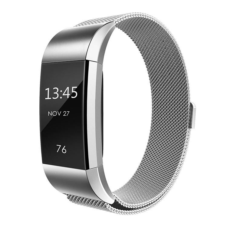 316 Stainless Steel Milanese Watch Band Strap with Magnetic Buckle for Fitbit Charge 2 - Silver Color-3