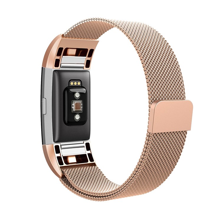316 Stainless Steel Milanese Watch Band Strap with Magnetic Buckle for Fitbit Charge 2 - Rose Gold-3