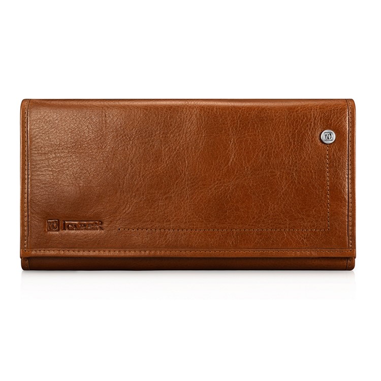 ICARER Universal Genuine Leather Pouch Long Purse for Samsung S8, Size: 23.8x13.6x3.5cm - Brown-1
