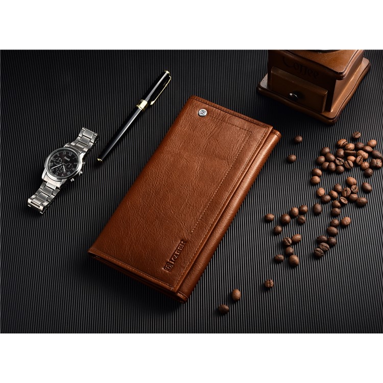 ICARER Universal Genuine Leather Pouch Long Purse for Samsung S8, Size: 23.8x13.6x3.5cm - Brown-10