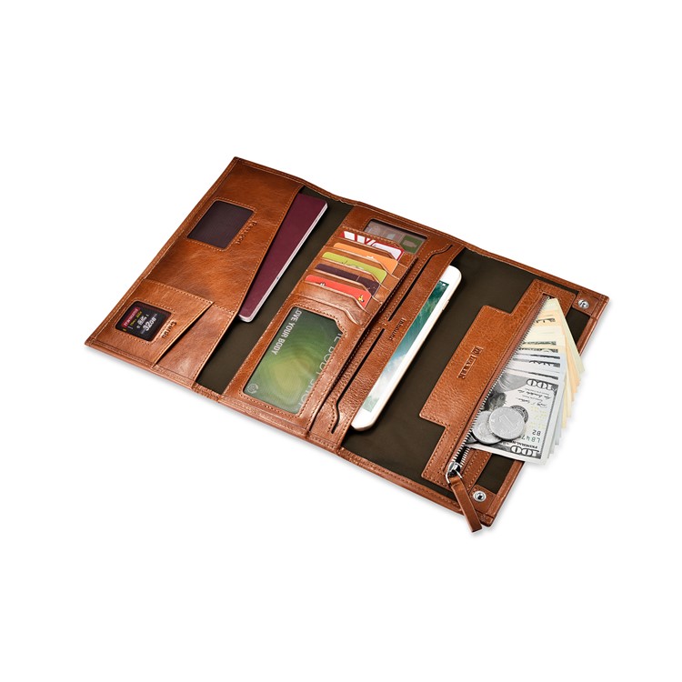 ICARER Universal Genuine Leather Pouch Long Purse for Samsung S8, Size: 23.8x13.6x3.5cm - Brown-6
