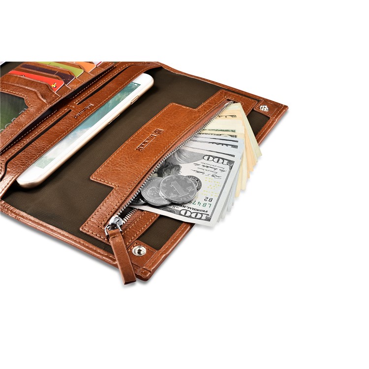 ICARER Universal Genuine Leather Pouch Long Purse for Samsung S8, Size: 23.8x13.6x3.5cm - Brown-7