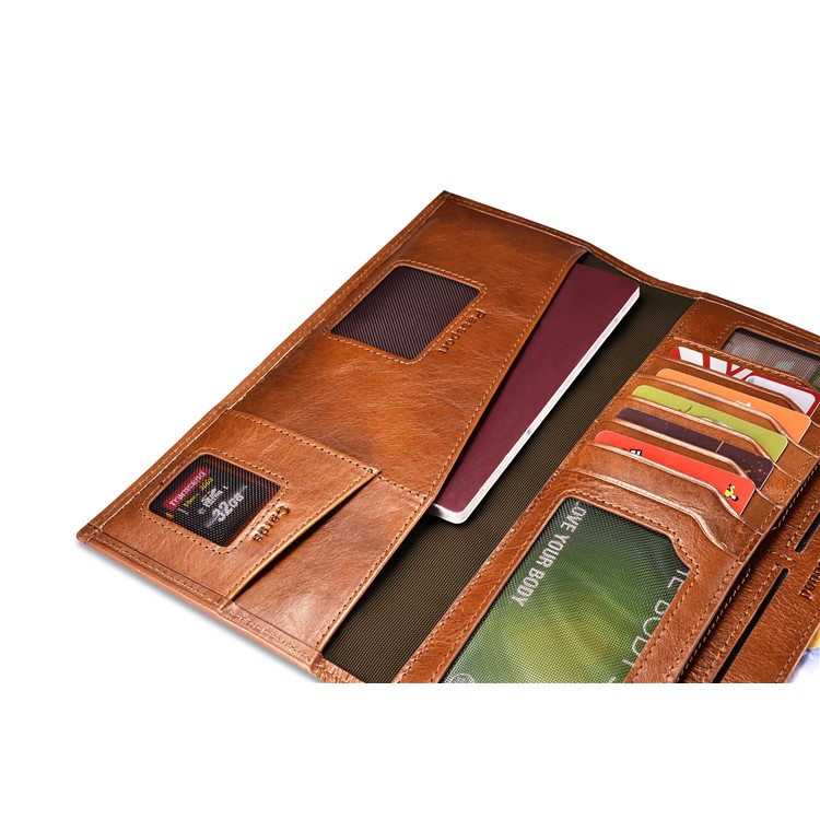 ICARER Universal Genuine Leather Pouch Long Purse for Samsung S8, Size: 23.8x13.6x3.5cm - Brown-8