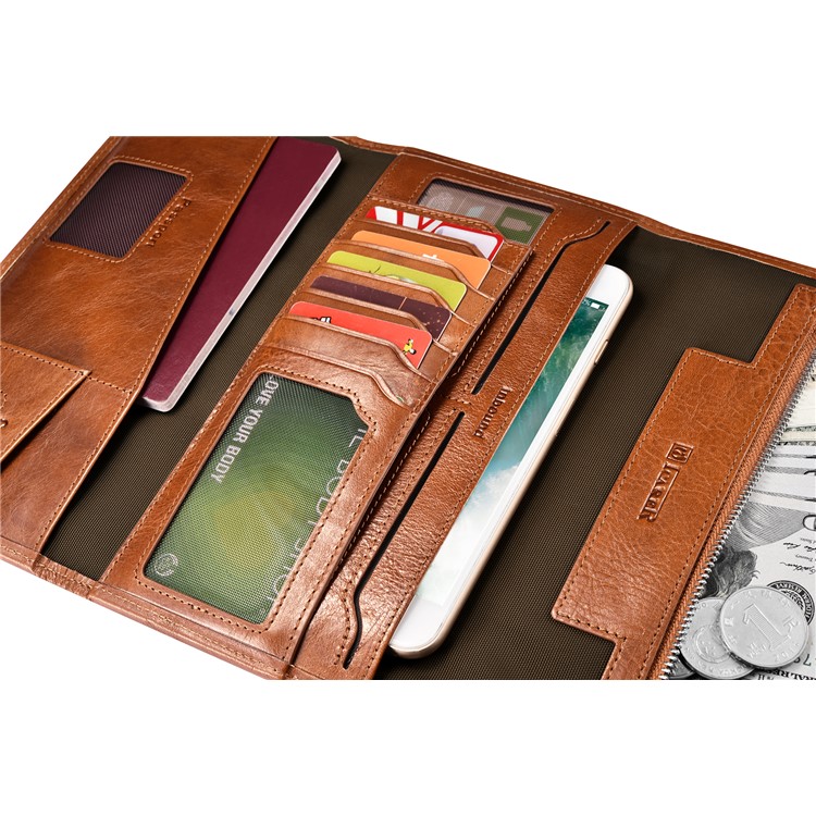 ICARER Universal Genuine Leather Pouch Long Purse for Samsung S8, Size: 23.8x13.6x3.5cm - Brown-9