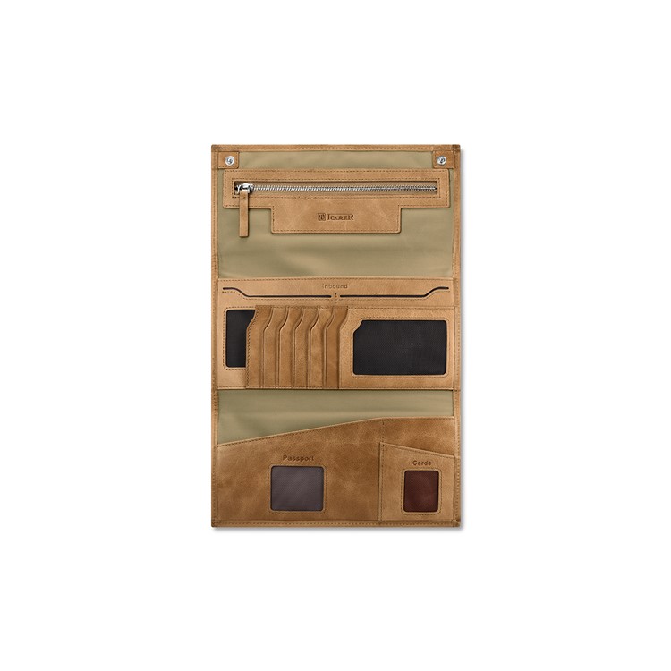 ICARER Universal Genuine Leather Pouch Tri-fold Wallet for Samsung S8, Size: 23.8x13.6x3.5cm - Khaki-3