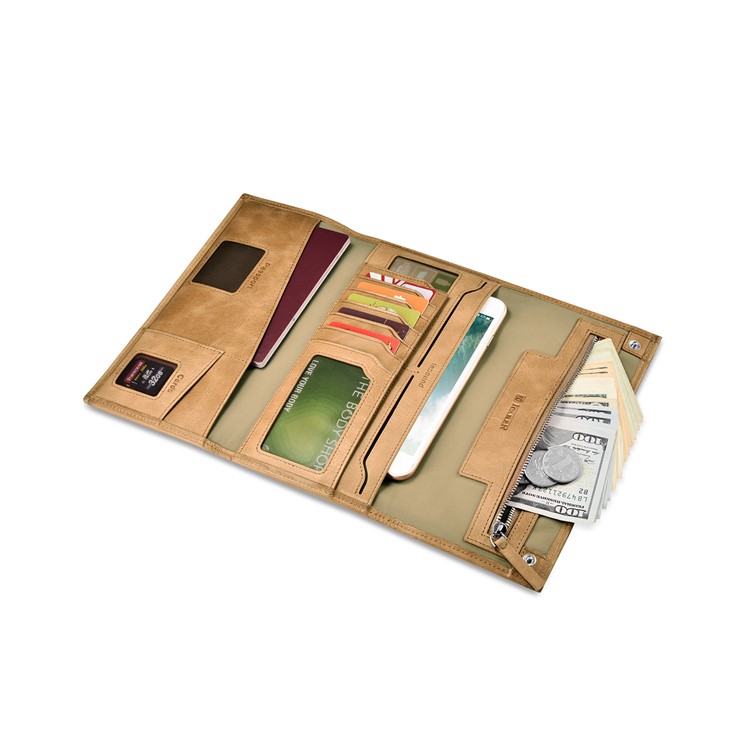 ICARER Universal Genuine Leather Pouch Tri-fold Wallet for Samsung S8, Size: 23.8x13.6x3.5cm - Khaki-4
