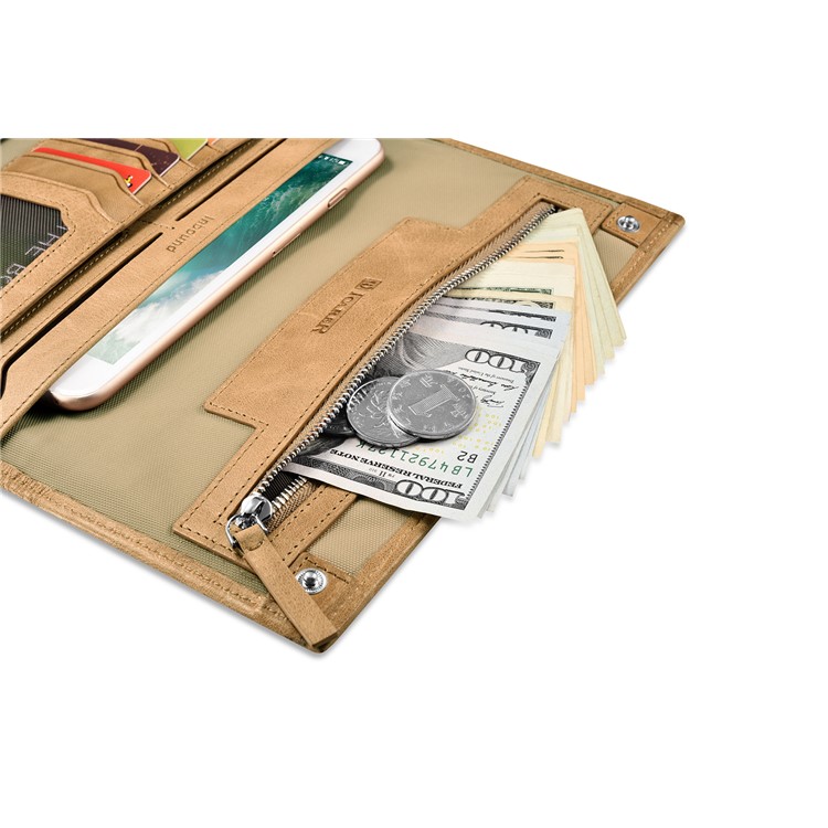 ICARER Universal Genuine Leather Pouch Tri-fold Wallet for Samsung S8, Size: 23.8x13.6x3.5cm - Khaki-7