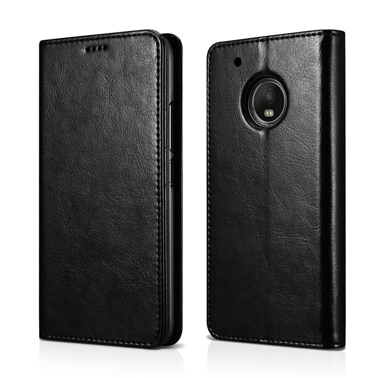 XOOMZ Crazy Horse Texture PU Leather Card Holder Stand Flip Cover for Motorola Moto G5 - Black-1