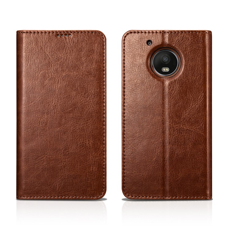 XOOMZ Crazy Horse Grain PU Leather Wallet Stand Flip Case for Motorola Moto G5 Plus - Brown-2