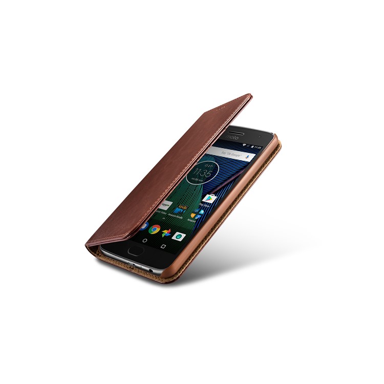 XOOMZ Crazy Horse Grain PU Leather Wallet Stand Flip Case for Motorola Moto G5 Plus - Brown-6