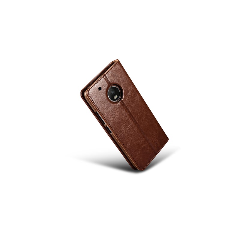 XOOMZ Crazy Horse Grain PU Leather Wallet Stand Flip Case for Motorola Moto G5 Plus - Brown-7
