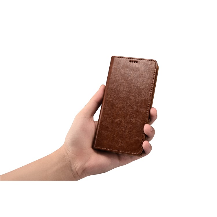 XOOMZ Crazy Horse Grain PU Leather Wallet Stand Flip Case for Motorola Moto G5 Plus - Brown-8