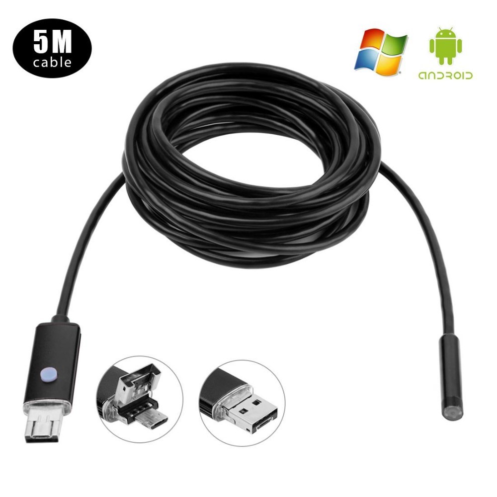 AN99 5m 7mm 6 Liderado Por Android PC USB Câmera de Vídeo de Inspeção de Endoscópio à Prova D'água USB - Preto