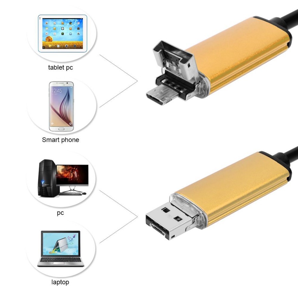 AN99 5M 6-LED 7mm Android PC USB Waterproof Endoscope Inspection Video Camera - Gold Color-1