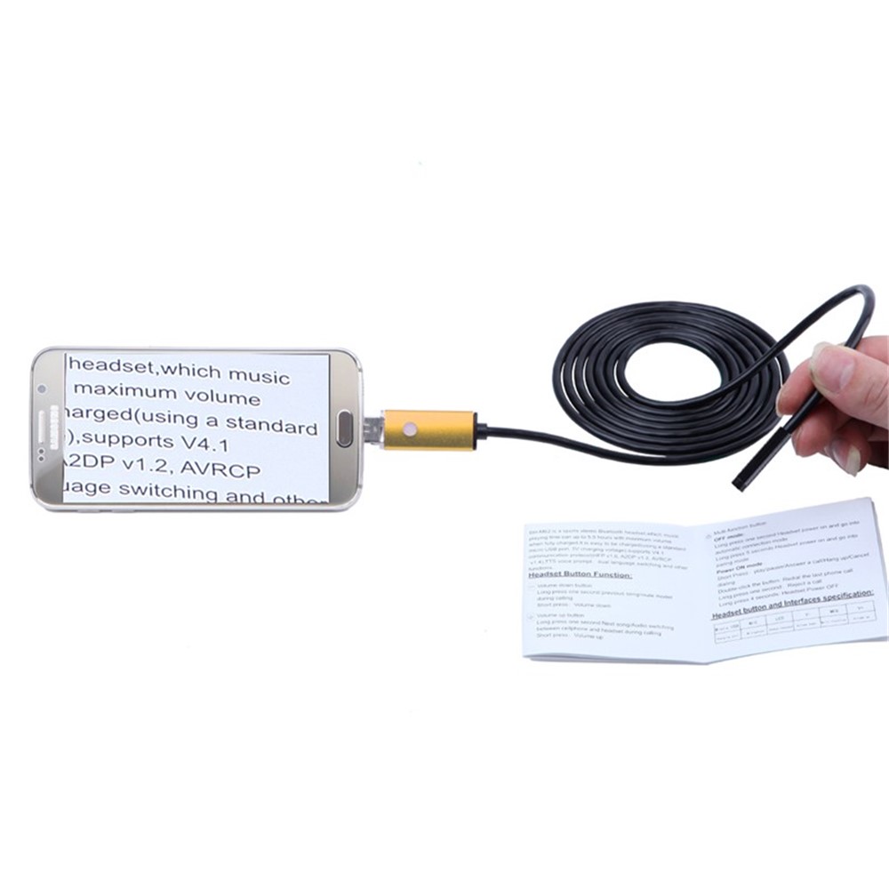 AN99 5M 6-LED 7mm Android PC USB Waterproof Endoscope Inspection Video Camera - Gold Color-2
