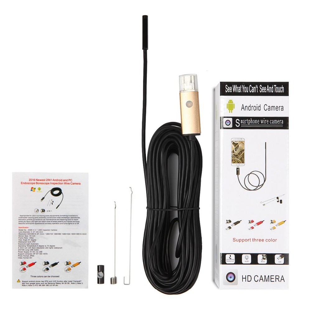 AN99 Waterproof 10M 5.5mm 6-LED Android PC USB Endoscope Inspection Video Camera - Black-2
