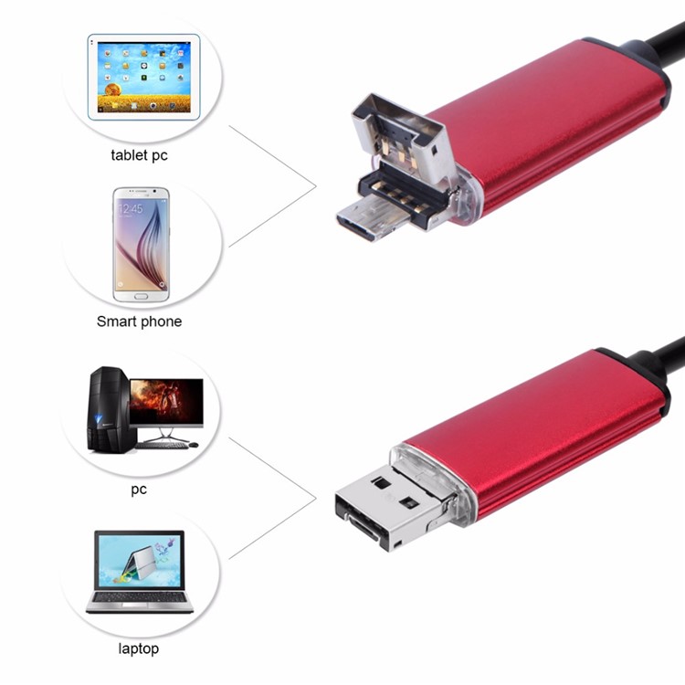 AN99 10M 5.5mm Waterproof 6-LED Android PC USB Endoscope Inspection Video Camera - Red-1