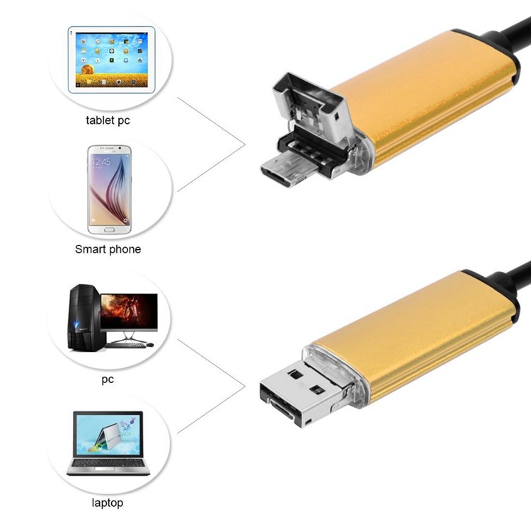AN99 10M 5.5mm 6-LED Waterproof Android PC USB Endoscope Inspection Video Camera - Gold Color-1