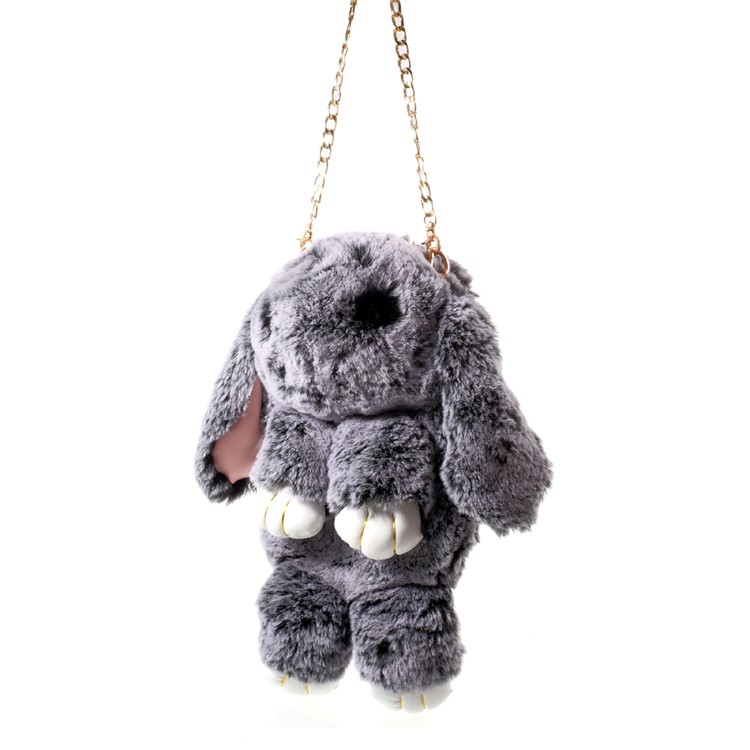 Lovely 3D Fluffy Rabbit Shape Zipper Sling Bag with Metal Chain for iPhone 7 Plus-2