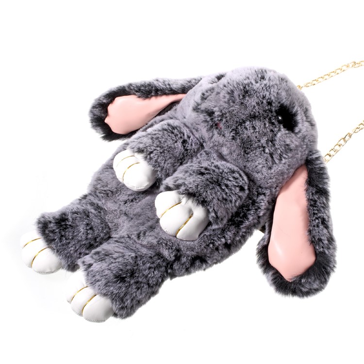 Lovely 3D Fluffy Rabbit Shape Zipper Sling Bag with Metal Chain for iPhone 7 Plus-4
