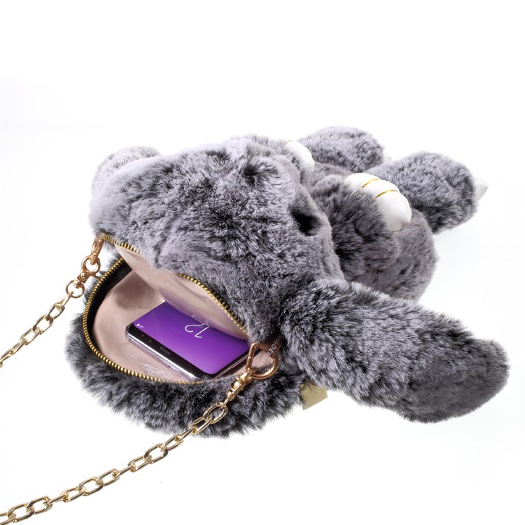 Lovely 3D Fluffy Rabbit Shape Zipper Sling Bag with Metal Chain for iPhone 7 Plus-5