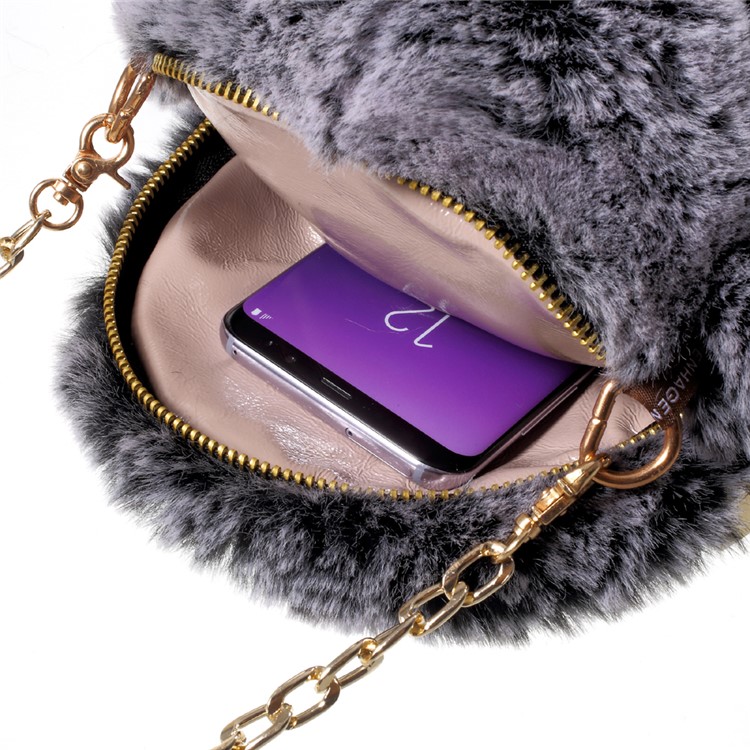 Lovely 3D Fluffy Rabbit Shape Zipper Sling Bag with Metal Chain for iPhone 7 Plus-6
