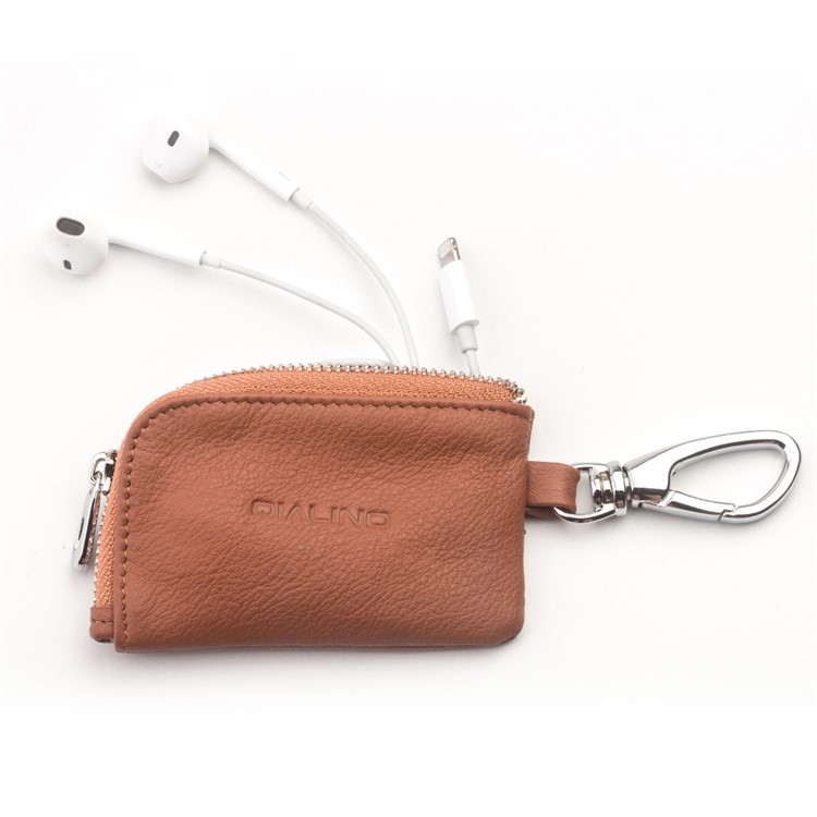QIALINO Cowhide Leather for Apple Airpods Earphone Carrying Bag - Brown-2