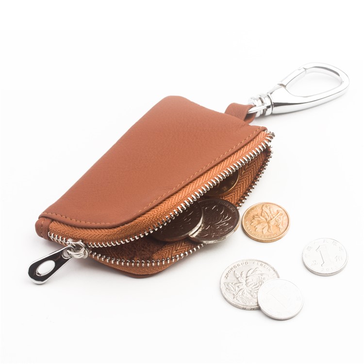 QIALINO Cowhide Leather for Apple Airpods Earphone Carrying Bag - Brown-3