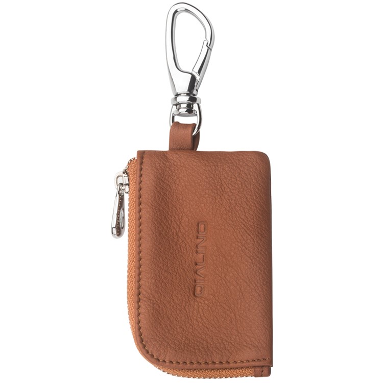 QIALINO Cowhide Leather for Apple Airpods Earphone Carrying Bag - Brown-5