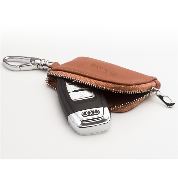 QIALINO Cowhide Leather for Apple Airpods Earphone Carrying Bag - Brown-7